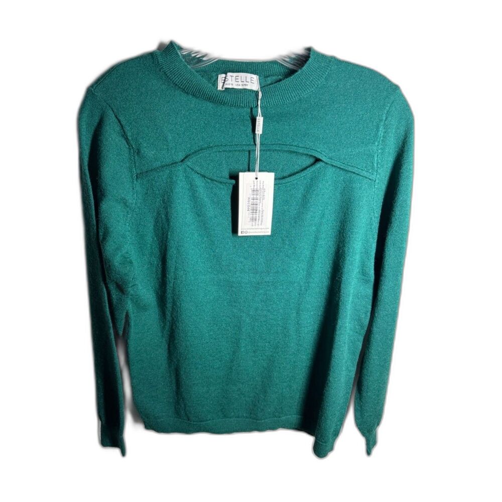 Estelle Women Teal Green Cutout Sweater Long Sleeve Knit
